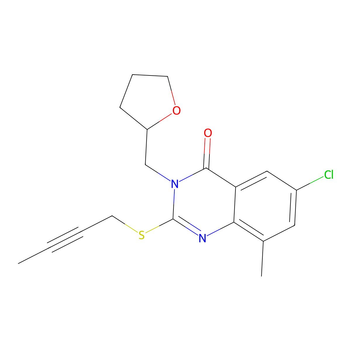 2-(But-2-yn-1-ylsulfanyl)-6-chloro-8-methyl-3-[(oxolan-2-yl)methyl]-3,4-dihydroquinazolin-4-one molecular structure, CAS 2380033-75-8