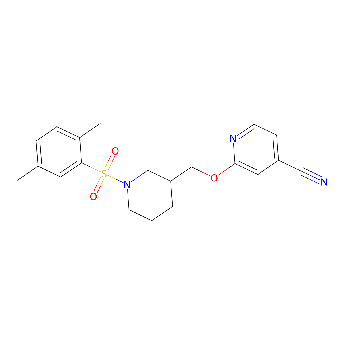 2-{[1-(2,5-Dimethylbenzenesulfonyl)piperidin-3-yl]methoxy}pyridine-4-carbonitrile molecular structure, CAS 2380033-76-9