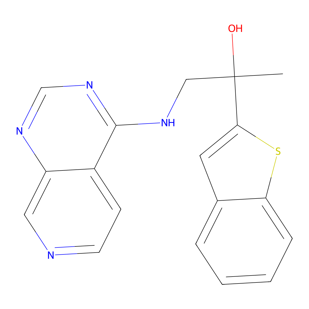 2-(1-Benzothiophen-2-yl)-1-({pyrido[3,4-d]pyrimidin-4-yl}amino)propan-2-ol molecular structure, CAS 2380033-77-0