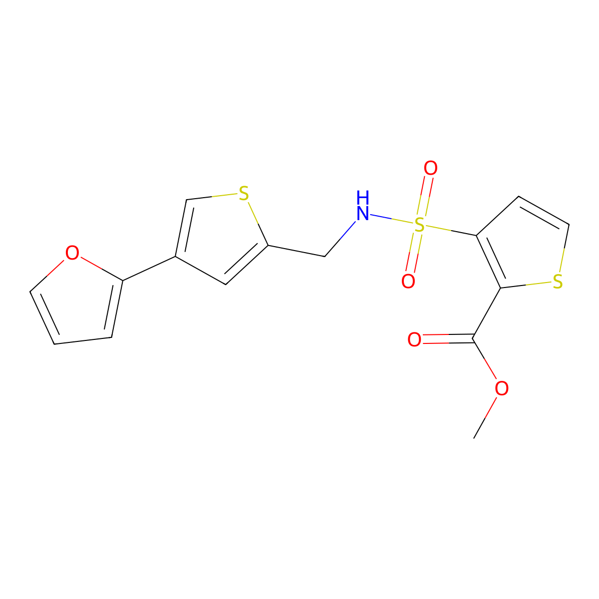 Methyl 3-({[4-(furan-2-yl)thiophen-2-yl]methyl}sulfamoyl)thiophene-2-carboxylate molecular structure, CAS 2380033-81-6