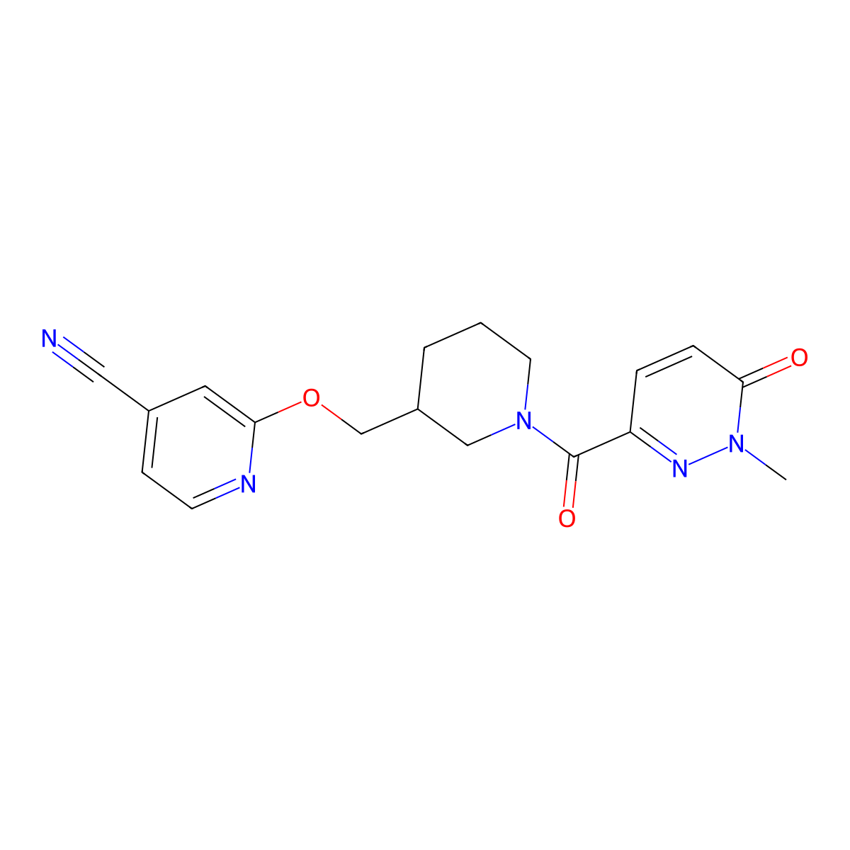2-{[1-(1-Methyl-6-oxo-1,6-dihydropyridazine-3-carbonyl)piperidin-3-yl]methoxy}pyridine-4-carbonitrile molecular structure, CAS 2380033-82-7