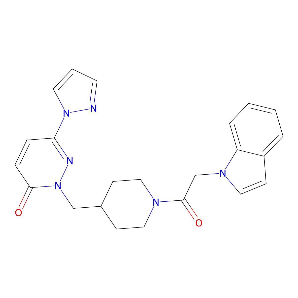 2-({1-[2-(1H-indol-1-yl)acetyl]piperidin-4-yl}methyl)-6-(1H-pyrazol-1-yl)-2,3-dihydropyridazin-3-one molecular structure, CAS 2380033-84-9