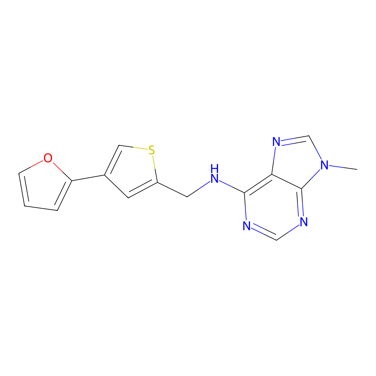 N-{[4-(furan-2-yl)thiophen-2-yl]methyl}-9-methyl-9H-purin-6-amine molecular structure, CAS 2380033-87-2