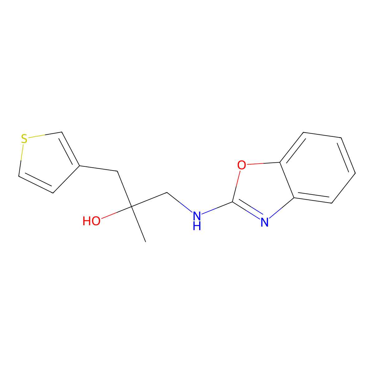 1-[(1,3-Benzoxazol-2-yl)amino]-2-methyl-3-(thiophen-3-yl)propan-2-ol molecular structure, CAS 2380033-95-2