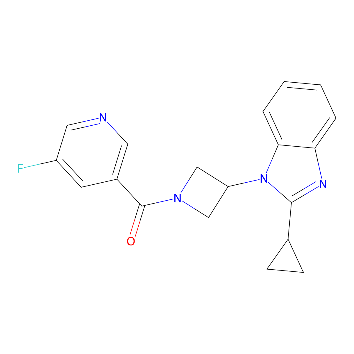 2-cyclopropyl-1-[1-(5-fluoropyridine-3-carbonyl)azetidin-3-yl]-1H-1,3-benzodiazole molecular structure, CAS 2380033-98-5