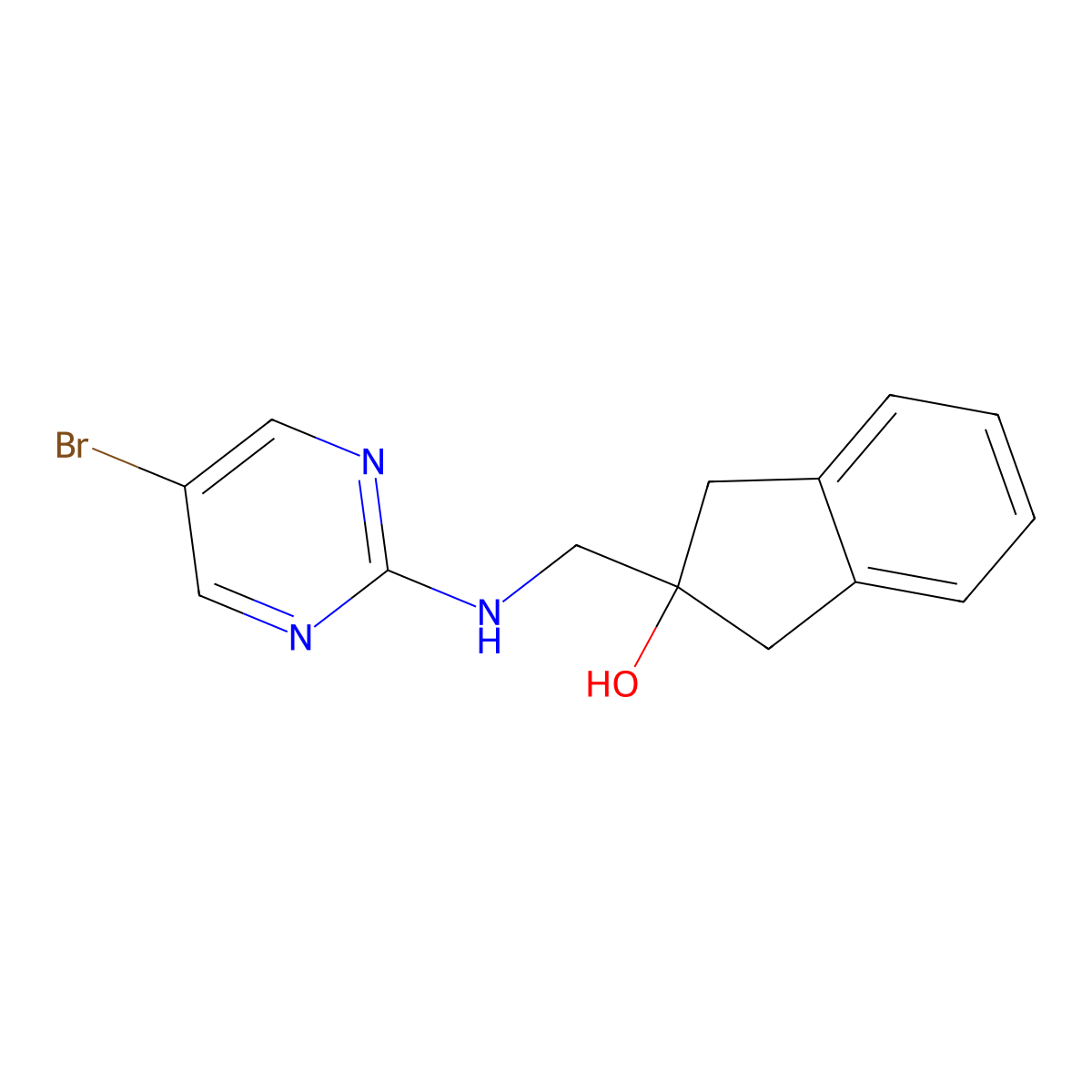 2-{[(5-bromopyrimidin-2-yl)amino]methyl}-2,3-dihydro-1H-inden-2-ol molecular structure, CAS 2380033-99-6