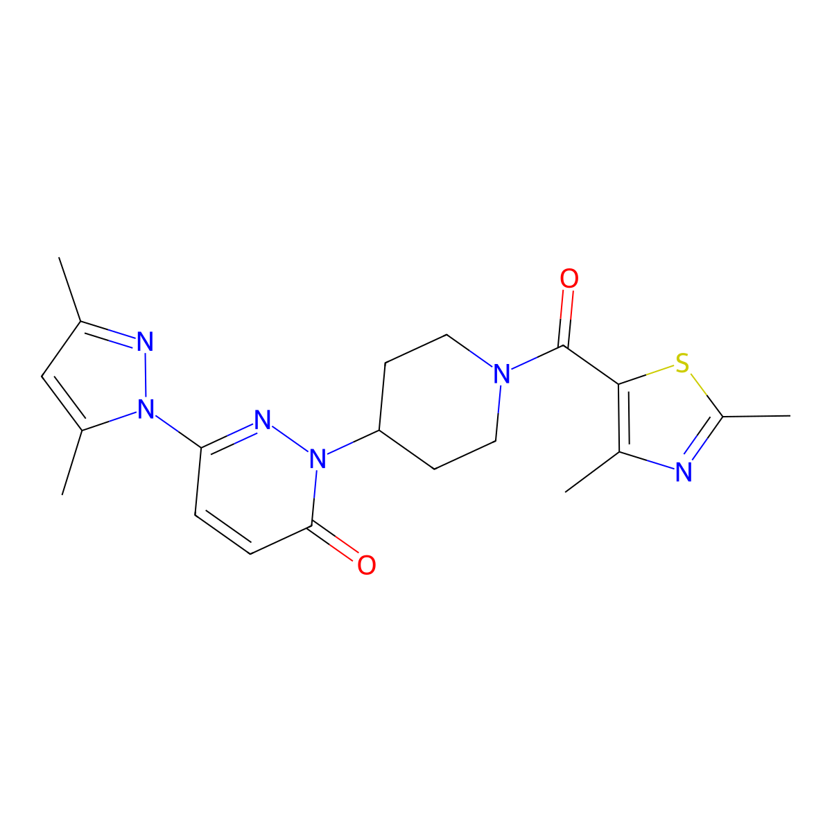 2-[1-(2,4-dimethyl-1,3-thiazole-5-carbonyl)piperidin-4-yl]-6-(3,5-dimethyl-1H-pyrazol-1-yl)-2,3-dihydropyridazin-3-one molecular structure, CAS 2380034-03-5