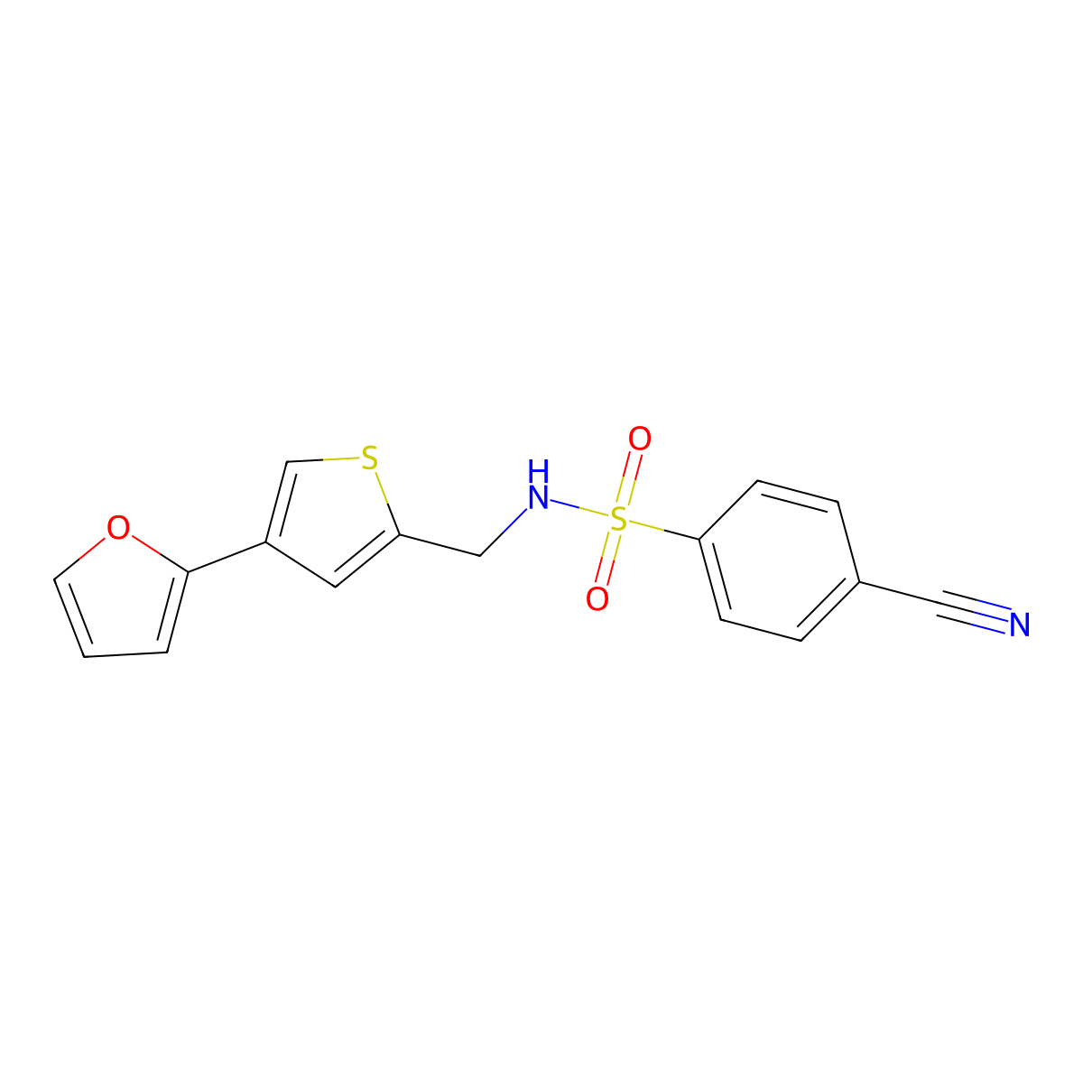 4-cyano-N-{[4-(furan-2-yl)thiophen-2-yl]methyl}benzene-1-sulfonamide molecular structure, CAS 2380034-08-0