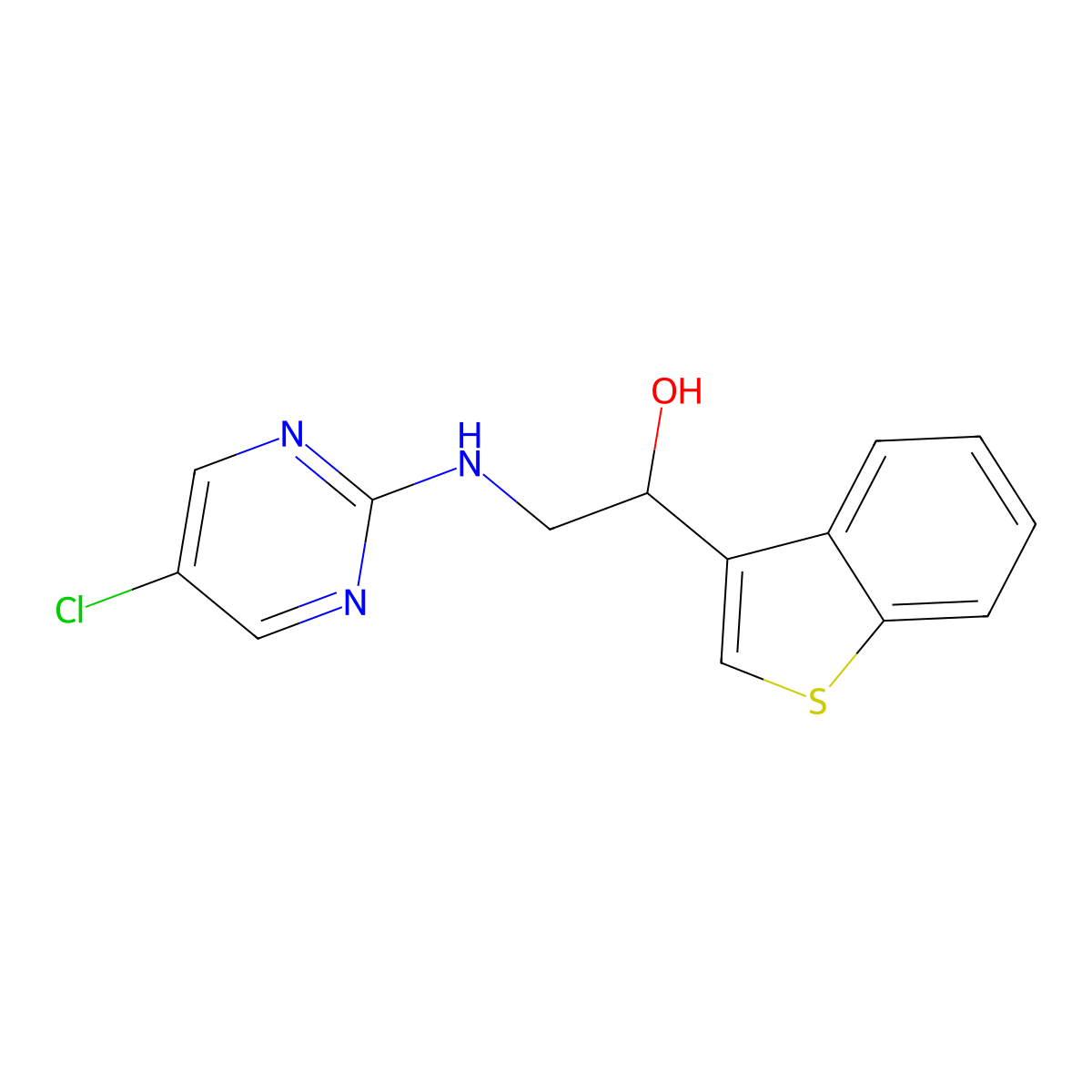 1-(1-Benzothiophen-3-yl)-2-[(5-chloropyrimidin-2-yl)amino]ethan-1-ol molecular structure, CAS 2380034-12-6