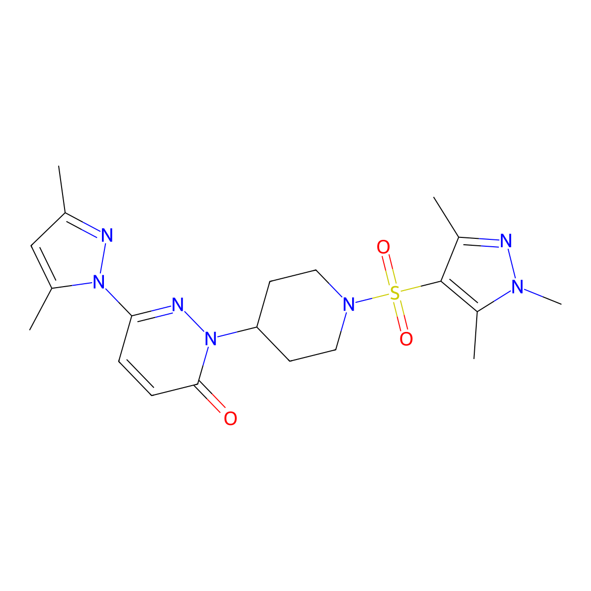 6-(3,5-dimethyl-1H-pyrazol-1-yl)-2-{1-[(1,3,5-trimethyl-1H-pyrazol-4-yl)sulfonyl]piperidin-4-yl}-2,3-dihydropyridazin-3-one molecular structure, CAS 2380034-13-7