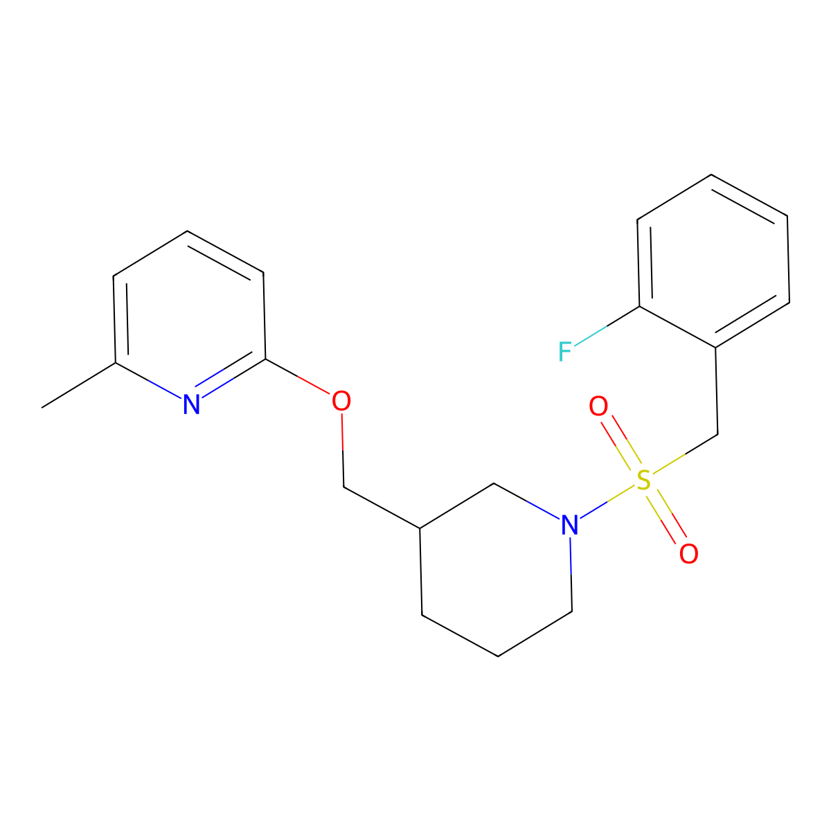2-({1-[(2-Fluorophenyl)methanesulfonyl]piperidin-3-yl}methoxy)-6-methylpyridine molecular structure, CAS 2380034-16-0