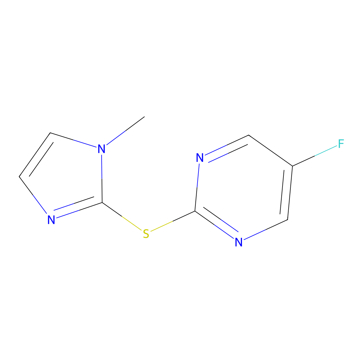 5-fluoro-2-[(1-methyl-1H-imidazol-2-yl)sulfanyl]pyrimidine molecular structure, CAS 2380034-17-1