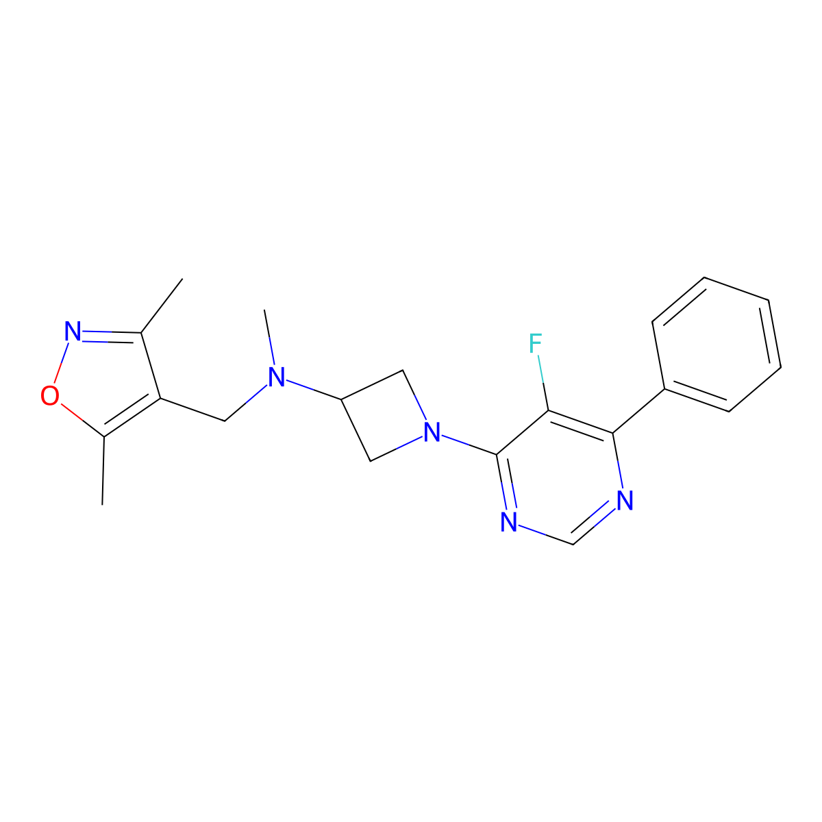 N-[(3,5-Dimethyl-1,2-oxazol-4-yl)methyl]-1-(5-fluoro-6-phenylpyrimidin-4-yl)-N-methylazetidin-3-amine molecular structure, CAS 2380034-21-7