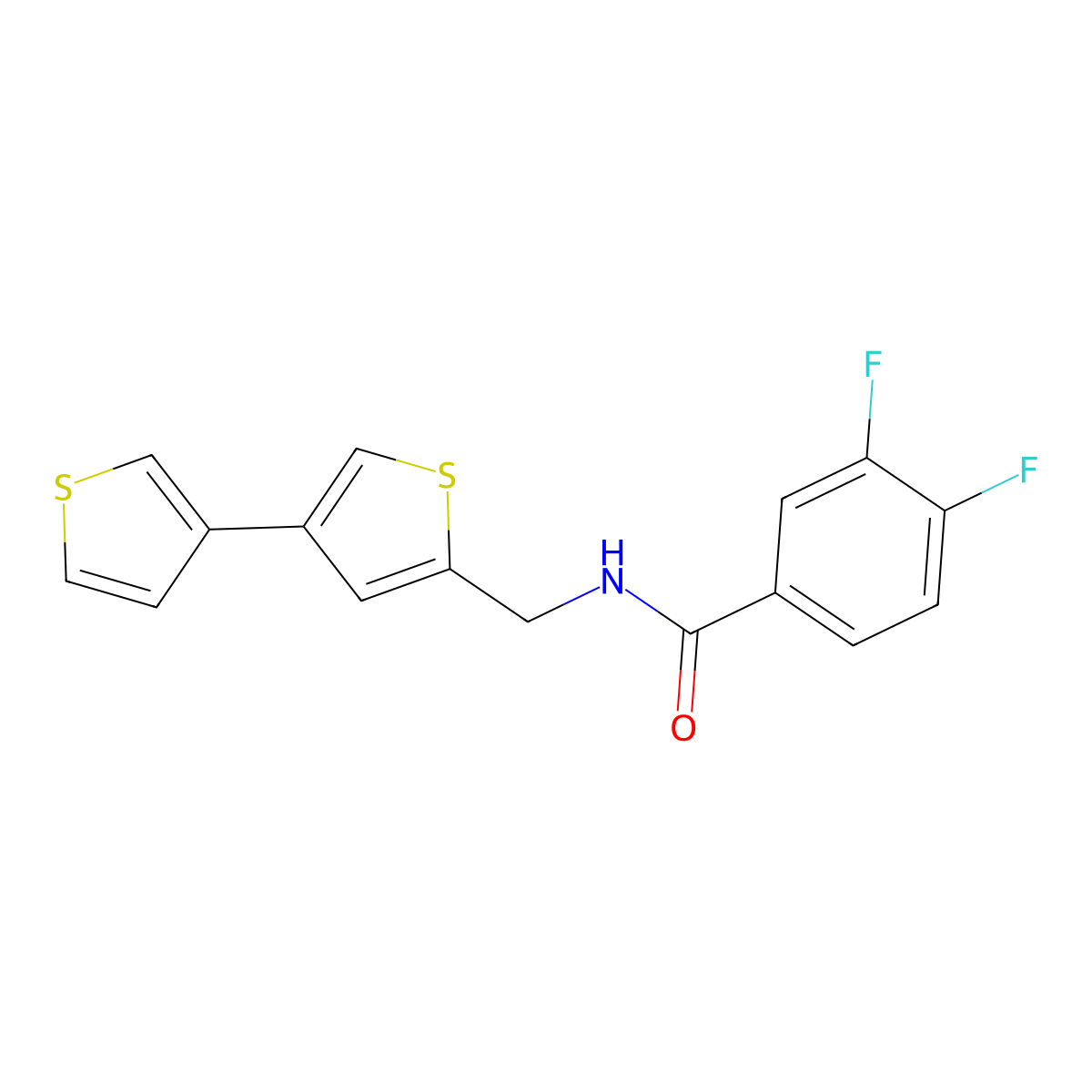 N-({[3,3'-bithiophene]-5-yl}methyl)-3,4-difluorobenzamide molecular structure, CAS 2380034-24-0