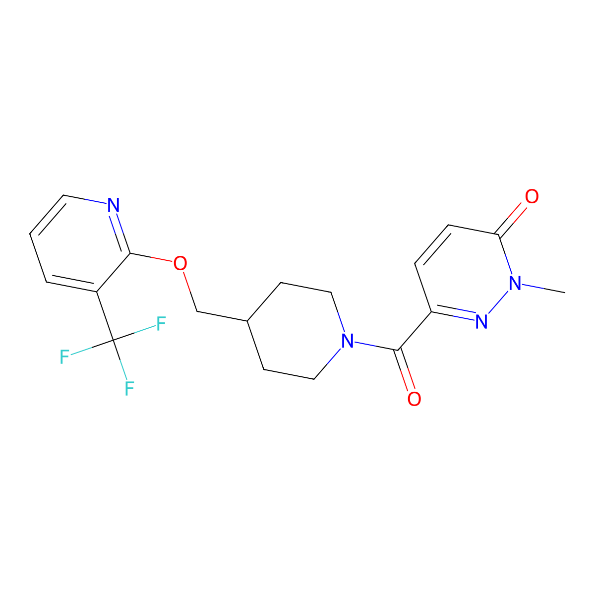 2-Methyl-6-[4-({[3-(trifluoromethyl)pyridin-2-yl]oxy}methyl)piperidine-1-carbonyl]-2,3-dihydropyridazin-3-one molecular structure, CAS 2380034-26-2