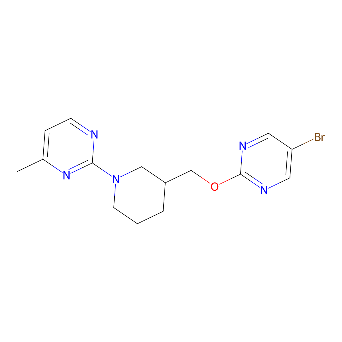2-(3-{[(5-Bromopyrimidin-2-yl)oxy]methyl}piperidin-1-yl)-4-methylpyrimidine molecular structure, CAS 2380034-27-3