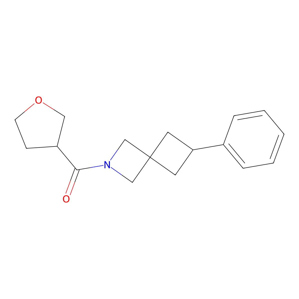 2-(Oxolane-3-carbonyl)-6-phenyl-2-azaspiro[3.3]heptane molecular structure, CAS 2380034-30-8