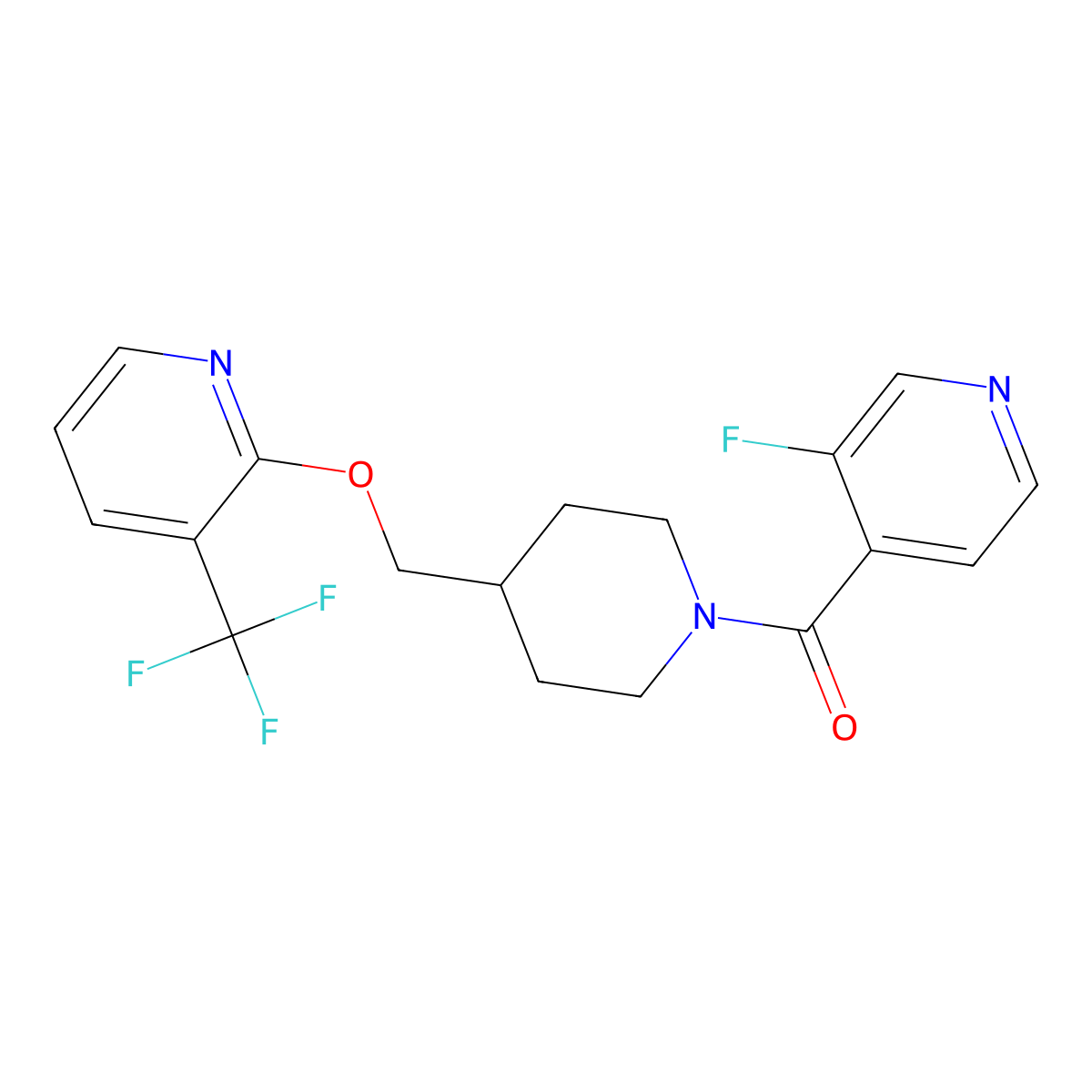 3-Fluoro-4-[4-({[3-(trifluoromethyl)pyridin-2-yl]oxy}methyl)piperidine-1-carbonyl]pyridine molecular structure, CAS 2380034-33-1