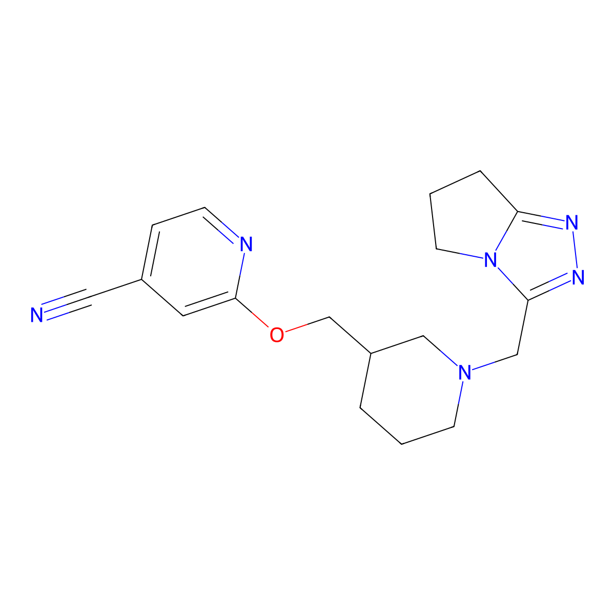 2-{[1-({5H,6H,7H-pyrrolo[2,1-c][1,2,4]triazol-3-yl}methyl)piperidin-3-yl]methoxy}pyridine-4-carbonitrile molecular structure, CAS 2380034-35-3