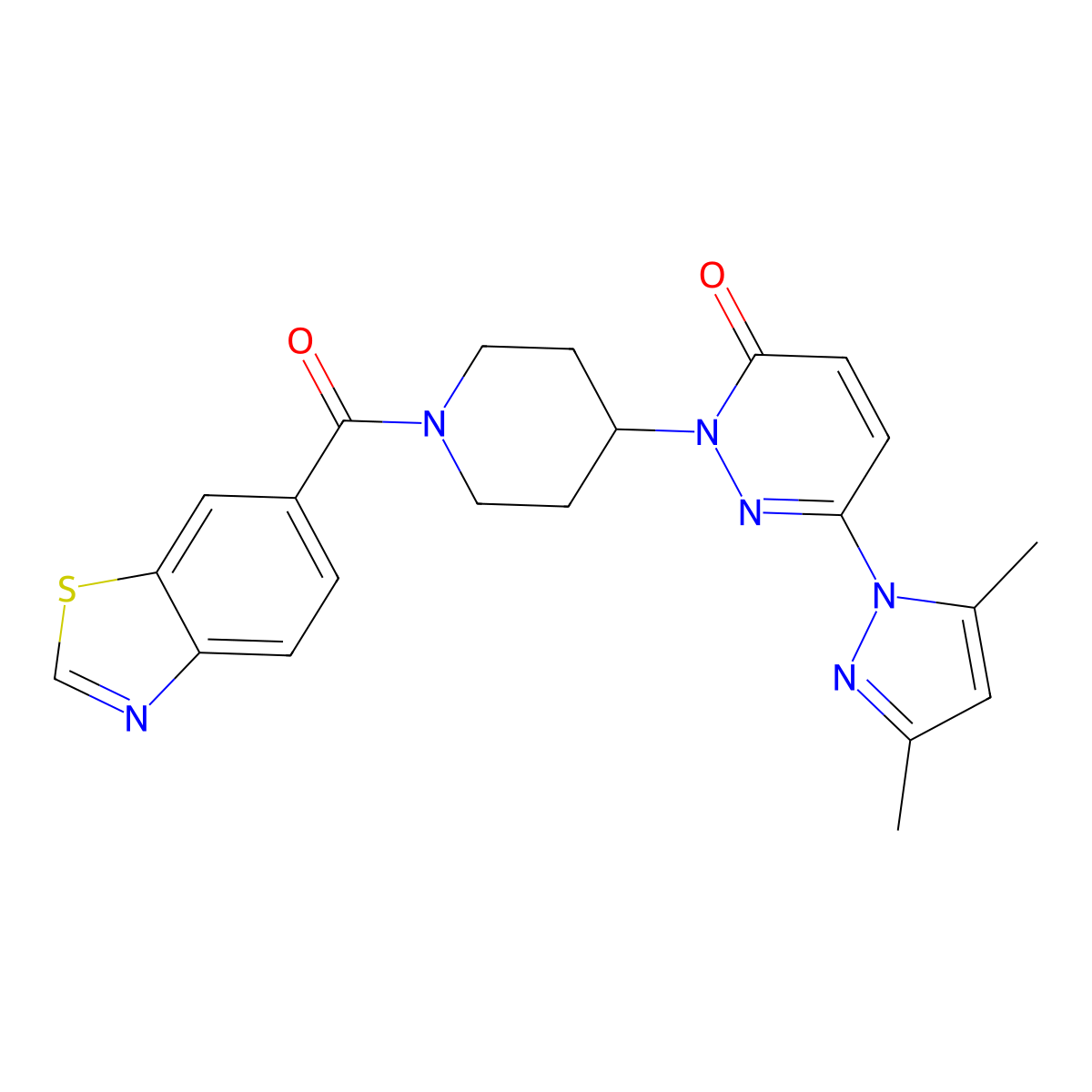 2-[1-(1,3-benzothiazole-6-carbonyl)piperidin-4-yl]-6-(3,5-dimethyl-1H-pyrazol-1-yl)-2,3-dihydropyridazin-3-one molecular structure, CAS 2380034-37-5