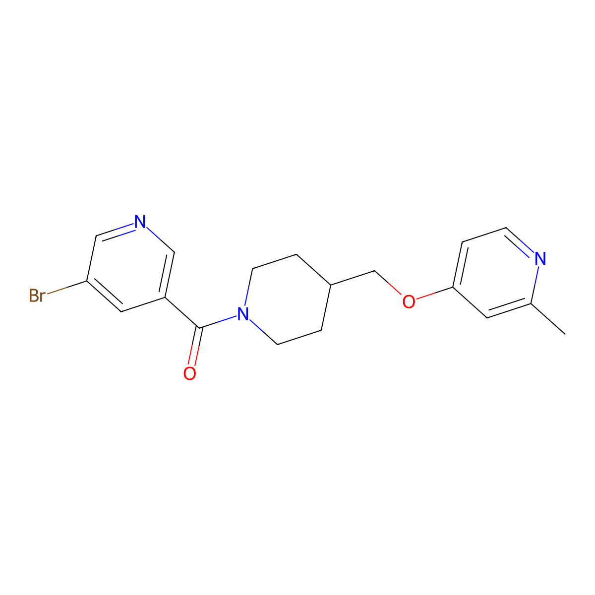 3-Bromo-5-(4-{[(2-methylpyridin-4-yl)oxy]methyl}piperidine-1-carbonyl)pyridine molecular structure, CAS 2380034-38-6