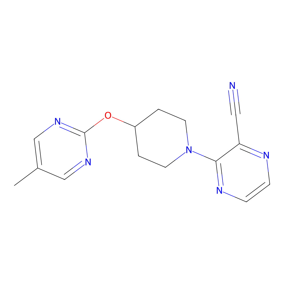 3-{4-[(5-Methylpyrimidin-2-yl)oxy]piperidin-1-yl}pyrazine-2-carbonitrile molecular structure, CAS 2380034-39-7