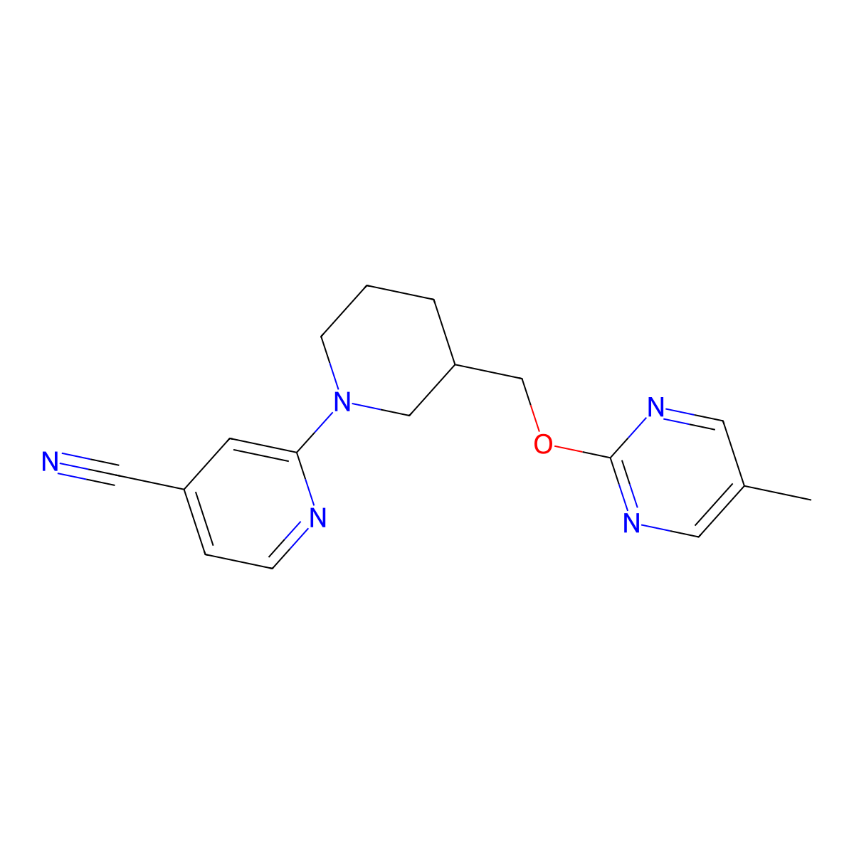 2-(3-{[(5-Methylpyrimidin-2-yl)oxy]methyl}piperidin-1-yl)pyridine-4-carbonitrile molecular structure, CAS 2380034-43-3
