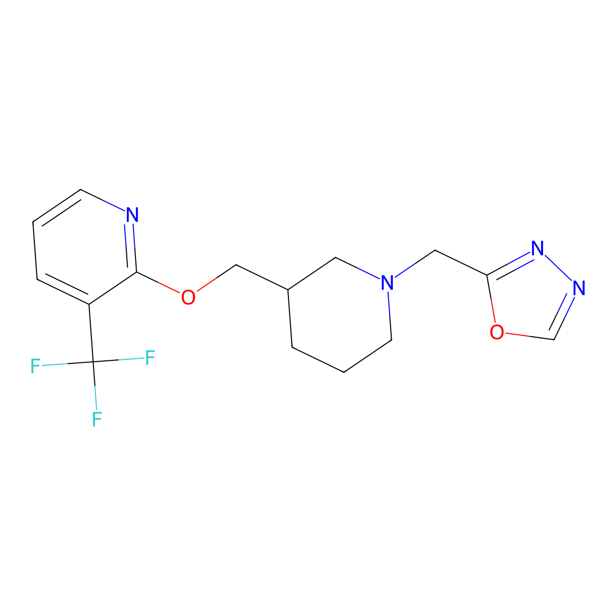 2-({1-[(1,3,4-Oxadiazol-2-yl)methyl]piperidin-3-yl}methoxy)-3-(trifluoromethyl)pyridine molecular structure, CAS 2380034-44-4
