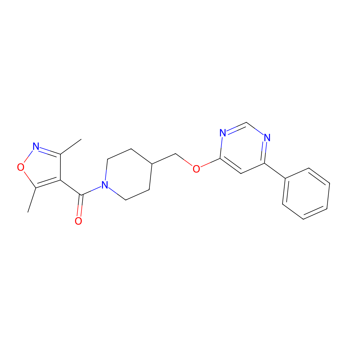 4-{[1-(3,5-Dimethyl-1,2-oxazole-4-carbonyl)piperidin-4-yl]methoxy}-6-phenylpyrimidine molecular structure, CAS 2380034-47-7
