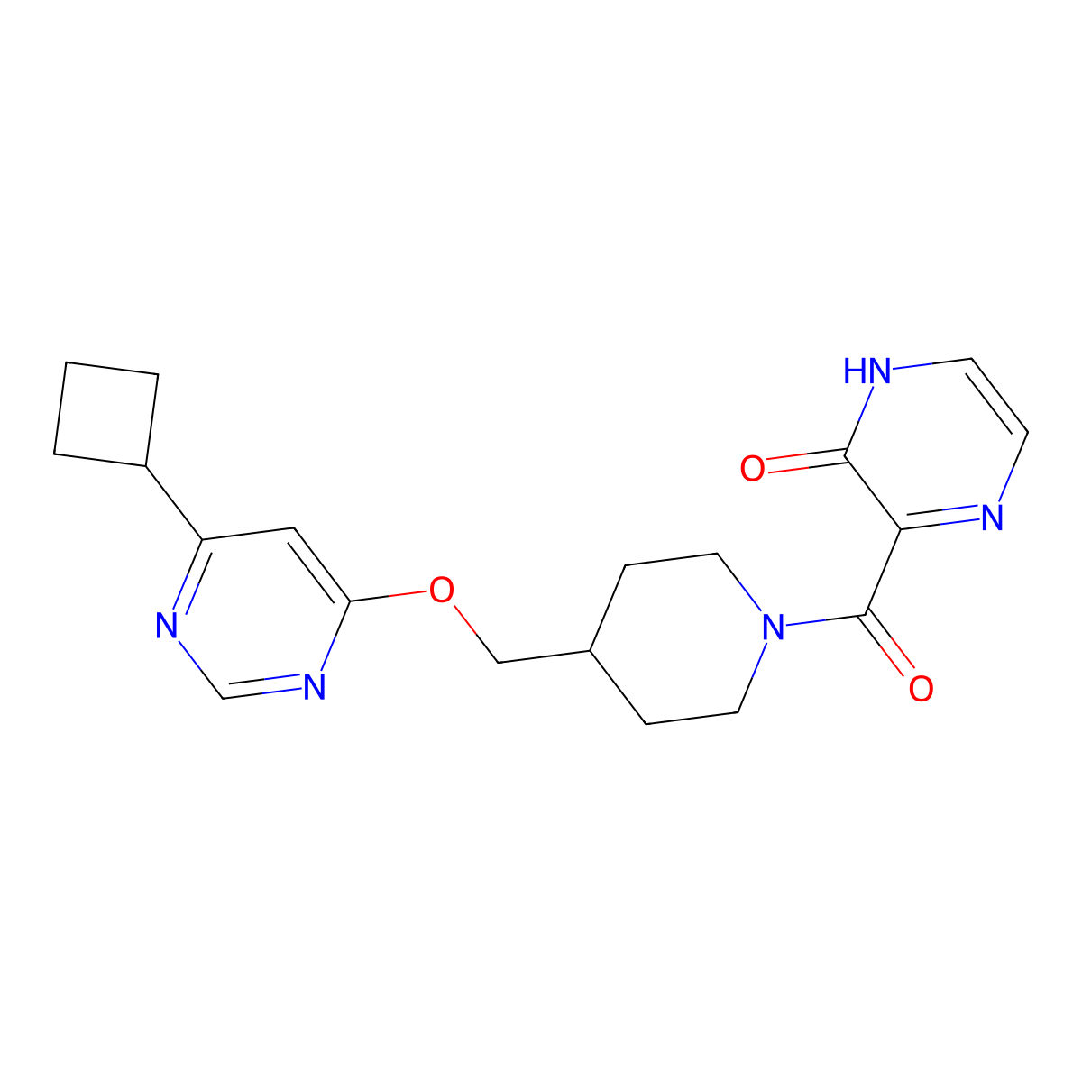 3-(4-{[(6-Cyclobutylpyrimidin-4-yl)oxy]methyl}piperidine-1-carbonyl)-1,2-dihydropyrazin-2-one molecular structure, CAS 2380034-48-8