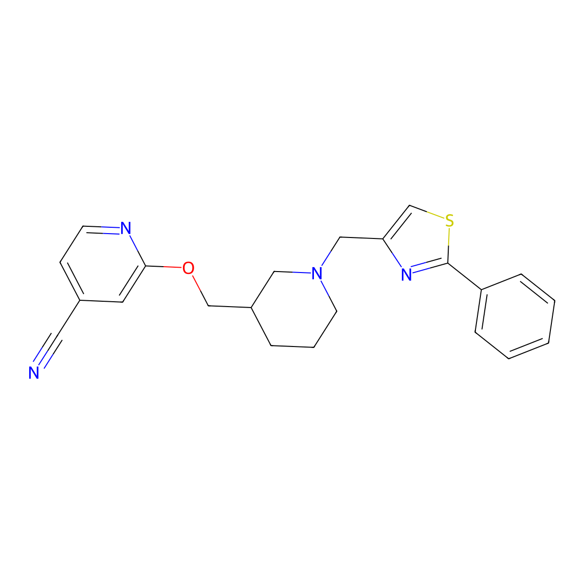 2-({1-[(2-Phenyl-1,3-thiazol-4-yl)methyl]piperidin-3-yl}methoxy)pyridine-4-carbonitrile molecular structure, CAS 2380034-51-3
