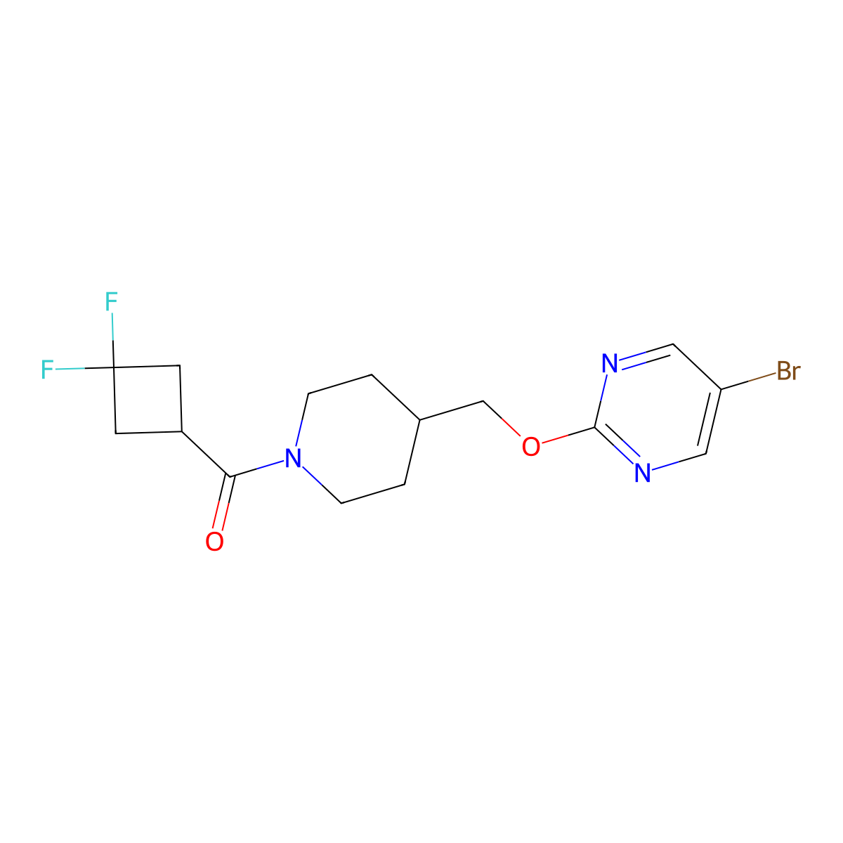5-Bromo-2-{[1-(3,3-difluorocyclobutanecarbonyl)piperidin-4-yl]methoxy}pyrimidine molecular structure, CAS 2380034-54-6