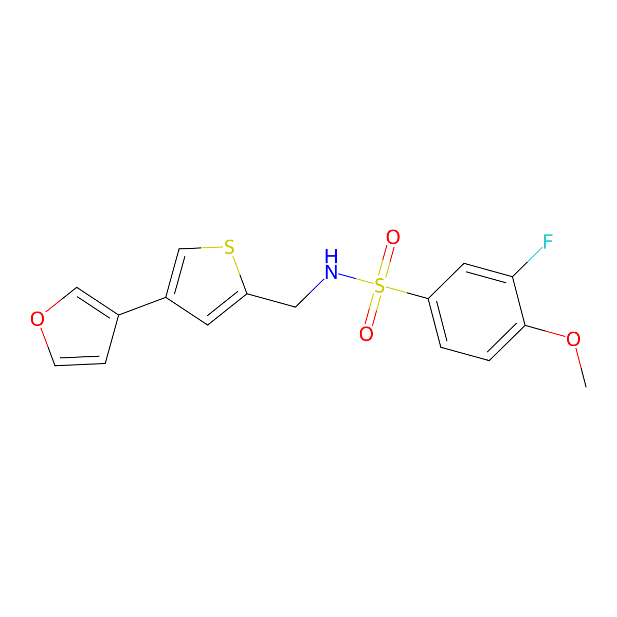 3-Fluoro-N-[[4-(furan-3-yl)thiophen-2-yl]methyl]-4-methoxybenzenesulfonamide molecular structure, CAS 2380034-55-7