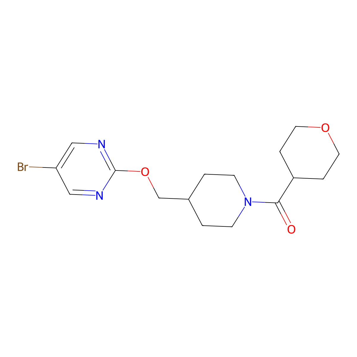 5-Bromo-2-{[1-(oxane-4-carbonyl)piperidin-4-yl]methoxy}pyrimidine molecular structure, CAS 2380034-56-8