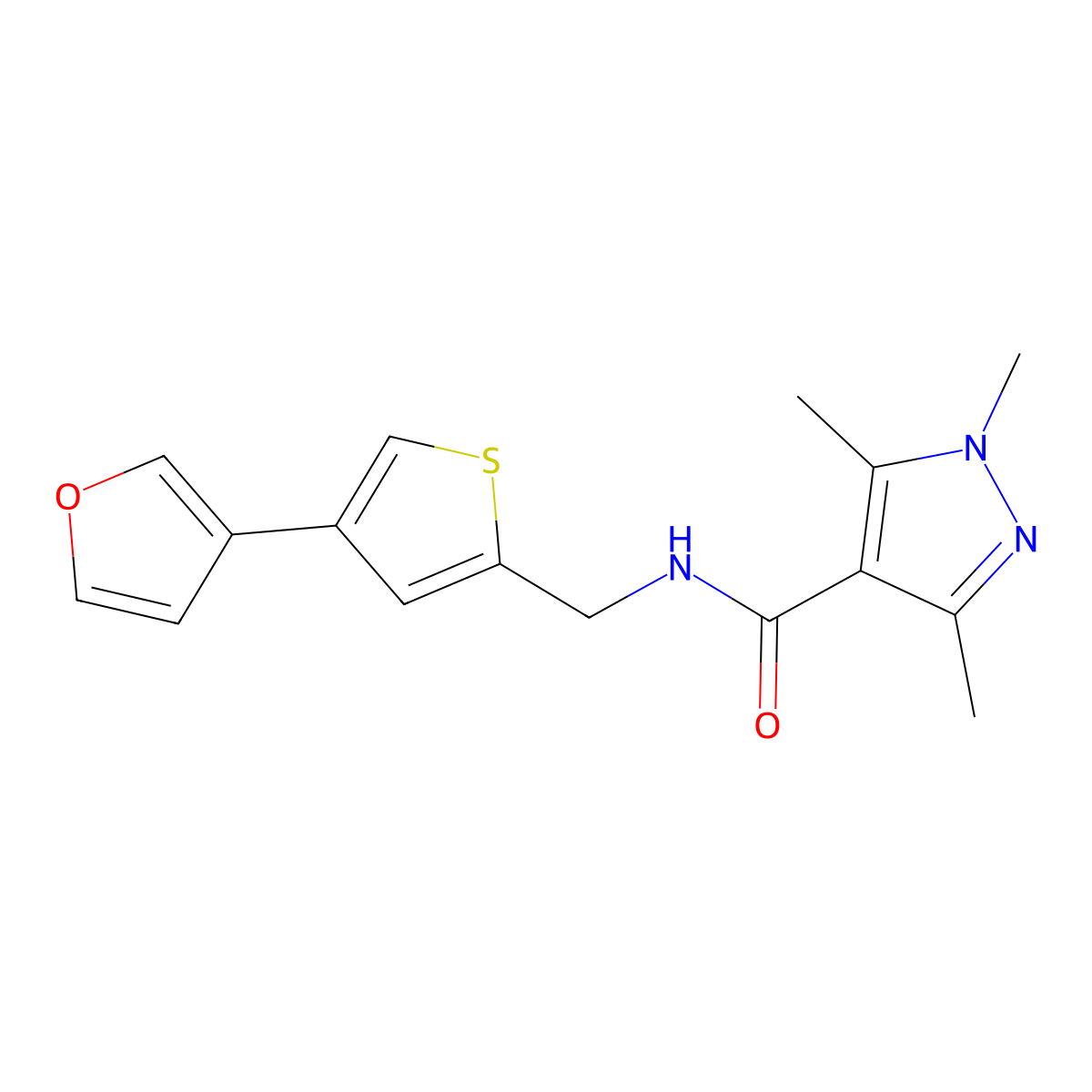 N-{[4-(furan-3-yl)thiophen-2-yl]methyl}-1,3,5-trimethyl-1H-pyrazole-4-carboxamide molecular structure, CAS 2380034-57-9