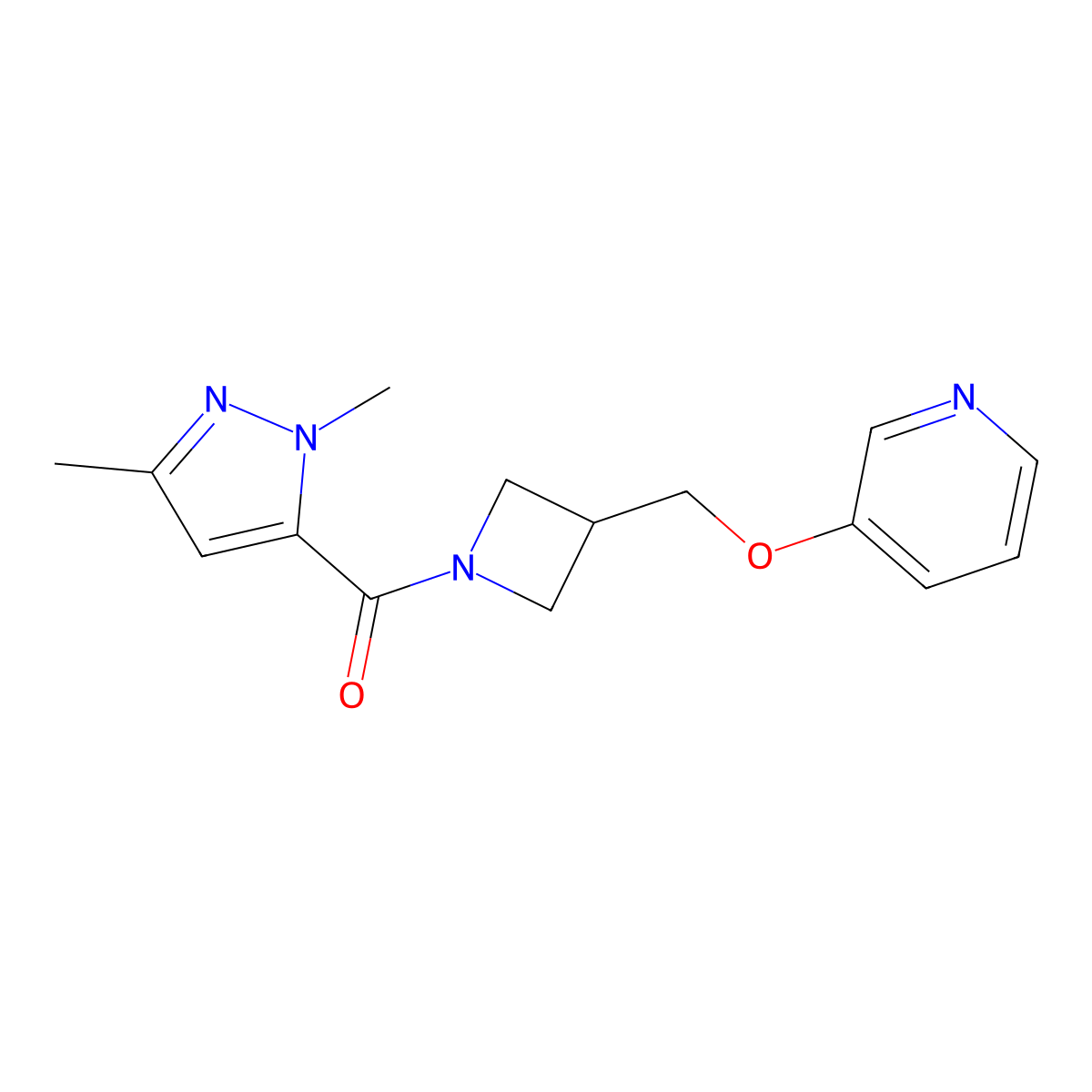 3-{[1-(1,3-dimethyl-1H-pyrazole-5-carbonyl)azetidin-3-yl]methoxy}pyridine molecular structure, CAS 2380034-60-4