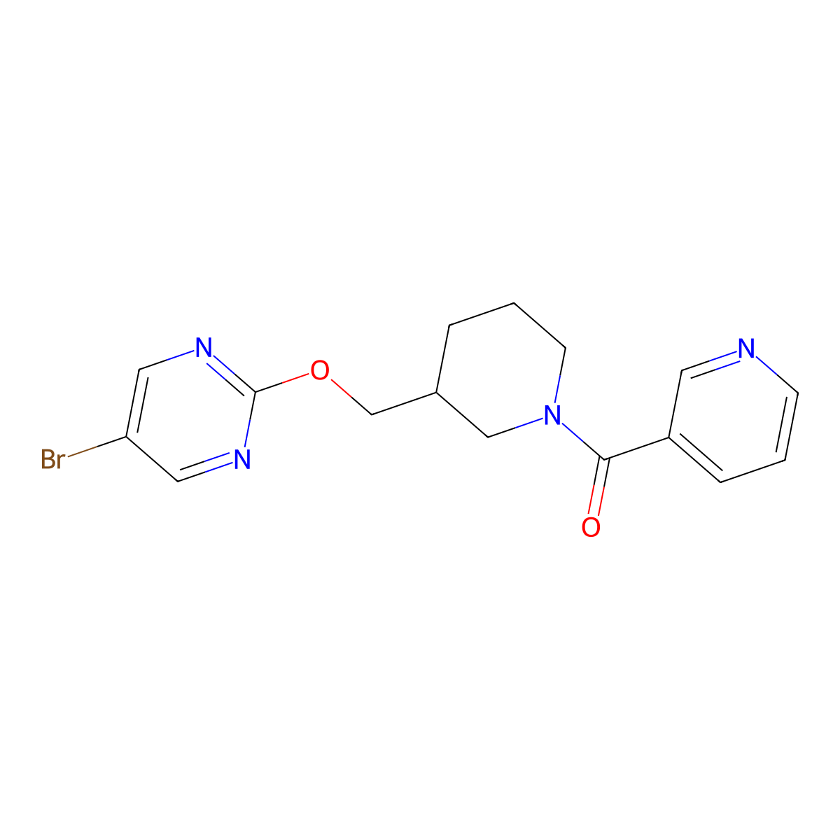 5-Bromo-2-{[1-(pyridine-3-carbonyl)piperidin-3-yl]methoxy}pyrimidine molecular structure, CAS 2380034-64-8
