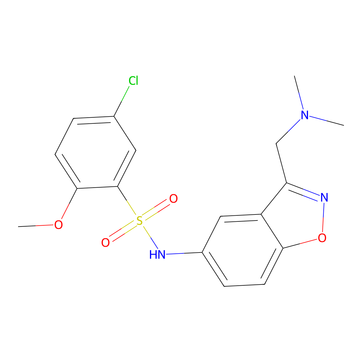 5-chloro-N-{3-[(dimethylamino)methyl]-1,2-benzoxazol-5-yl}-2-methoxybenzene-1-sulfonamide molecular structure, CAS 2380034-67-1