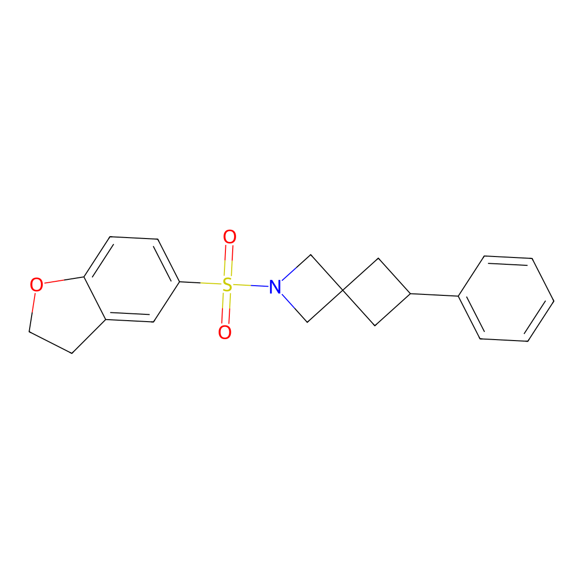 2-(2,3-Dihydro-1-benzofuran-5-sulfonyl)-6-phenyl-2-azaspiro[3.3]heptane molecular structure, CAS 2380034-70-6
