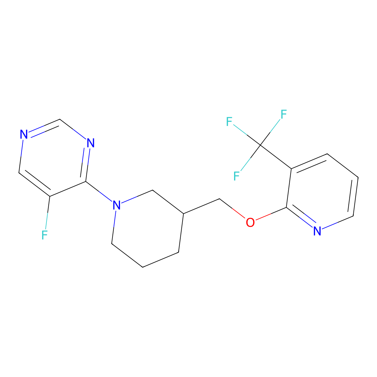 5-Fluoro-4-[3-({[3-(trifluoromethyl)pyridin-2-yl]oxy}methyl)piperidin-1-yl]pyrimidine molecular structure, CAS 2380034-73-9