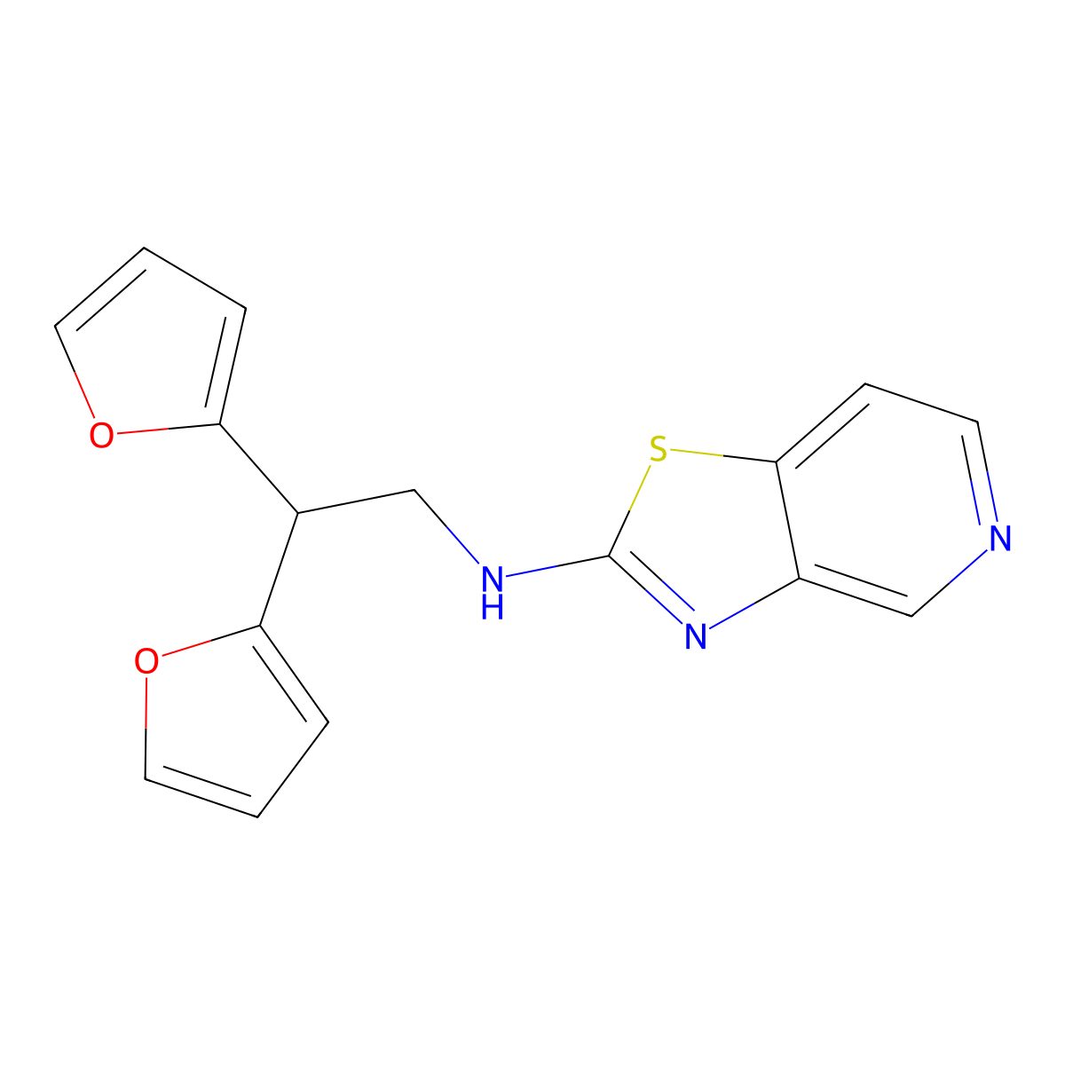 N-[2,2-Bis(furan-2-yl)ethyl]-[1,3]thiazolo[4,5-c]pyridin-2-amine molecular structure, CAS 2380034-76-2