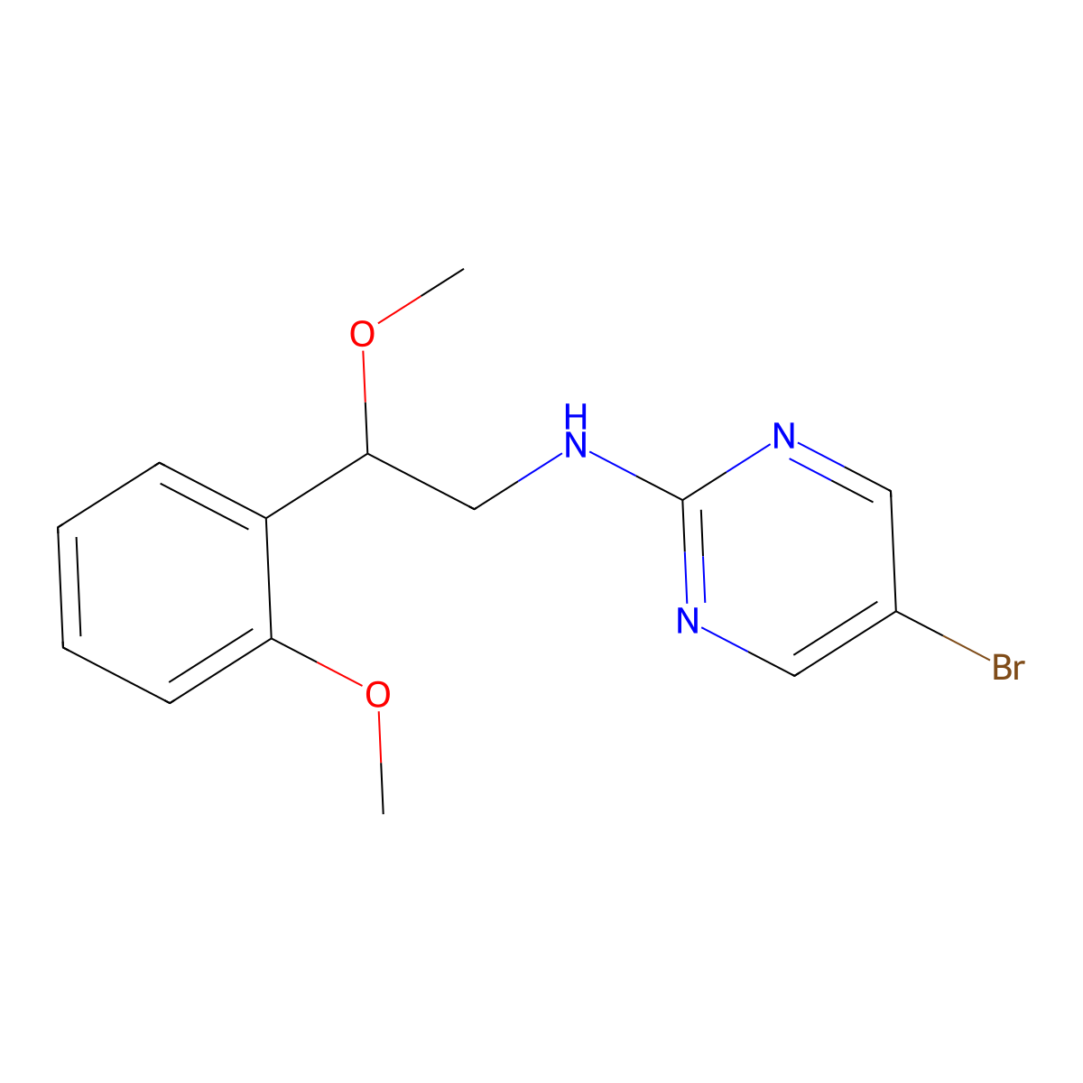 5-Bromo-N-[2-methoxy-2-(2-methoxyphenyl)ethyl]pyrimidin-2-amine molecular structure, CAS 2380034-84-2