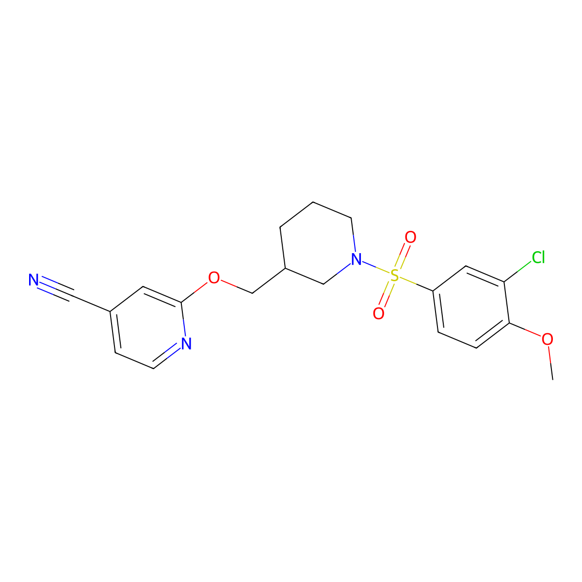 2-{[1-(3-Chloro-4-methoxybenzenesulfonyl)piperidin-3-yl]methoxy}pyridine-4-carbonitrile molecular structure, CAS 2380034-85-3