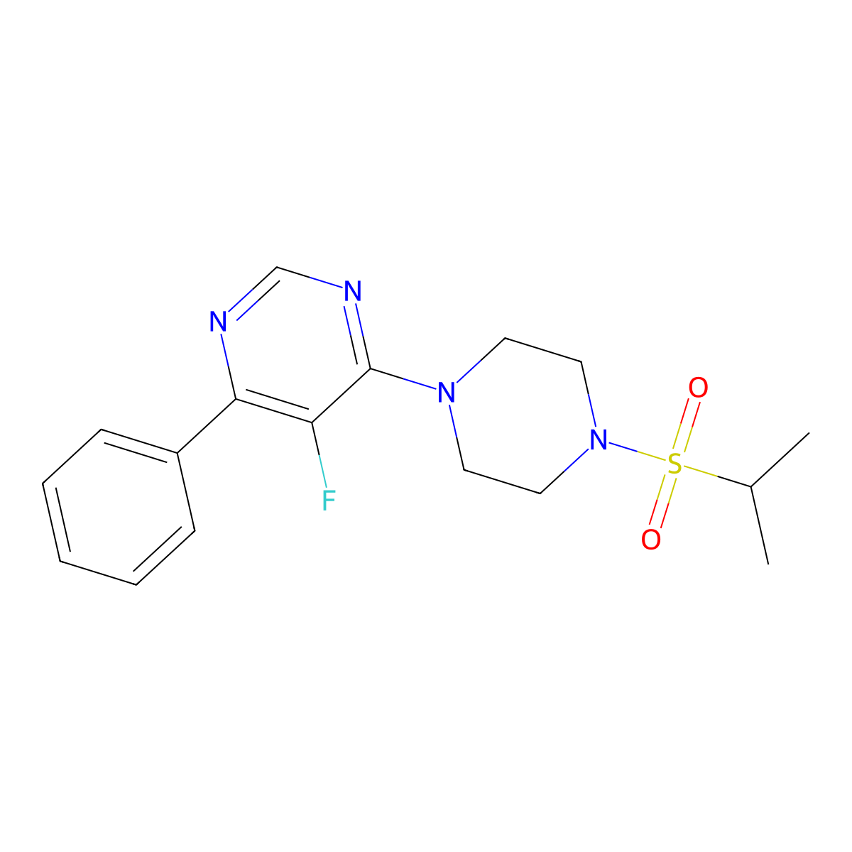 5-Fluoro-4-phenyl-6-[4-(propane-2-sulfonyl)piperazin-1-yl]pyrimidine molecular structure, CAS 2380034-87-5