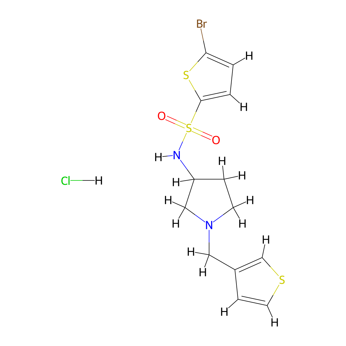 5-bromo-N-{1-[(thiophen-3-yl)methyl]pyrrolidin-3-yl}thiophene-2-sulfonamide hydrochloride molecular structure, CAS 2380034-90-0