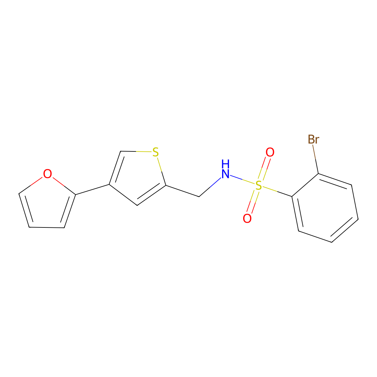 2-bromo-N-{[4-(furan-2-yl)thiophen-2-yl]methyl}benzene-1-sulfonamide molecular structure, CAS 2380034-99-9
