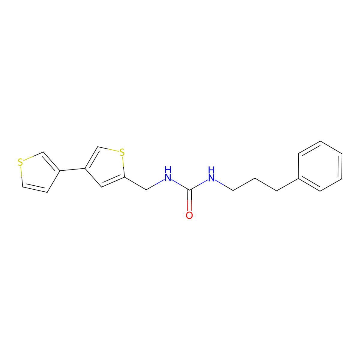 3-({[3,3'-Bithiophene]-5-yl}methyl)-1-(3-phenylpropyl)urea molecular structure, CAS 2380035-01-6