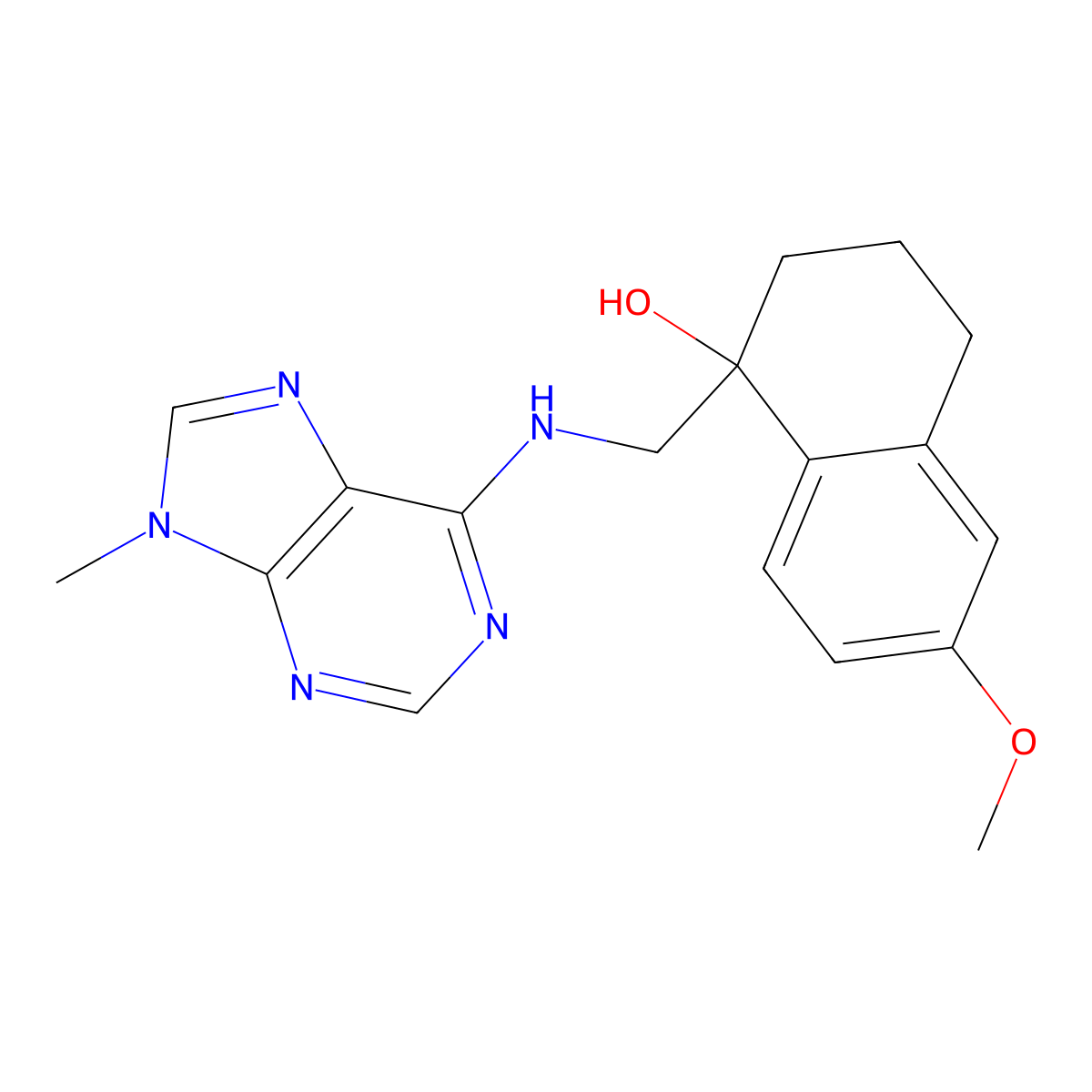 6-methoxy-1-{[(9-methyl-9H-purin-6-yl)amino]methyl}-1,2,3,4-tetrahydronaphthalen-1-ol molecular structure, CAS 2380035-04-9