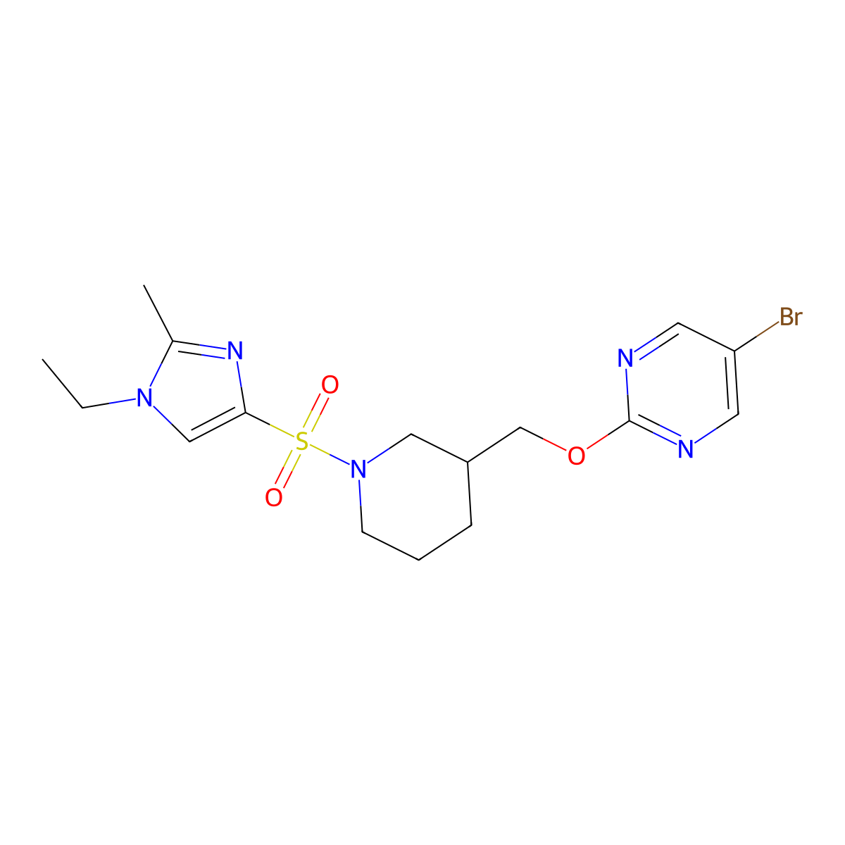 5-bromo-2-({1-[(1-ethyl-2-methyl-1H-imidazol-4-yl)sulfonyl]piperidin-3-yl}methoxy)pyrimidine molecular structure, CAS 2380035-06-1