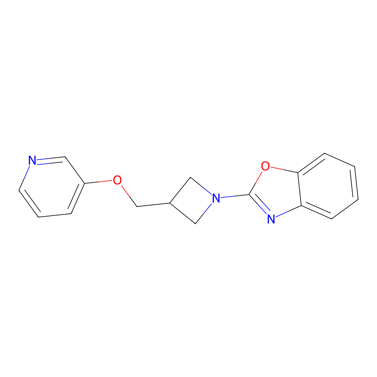 2-{3-[(Pyridin-3-yloxy)methyl]azetidin-1-yl}-1,3-benzoxazole molecular structure, CAS 2380035-07-2